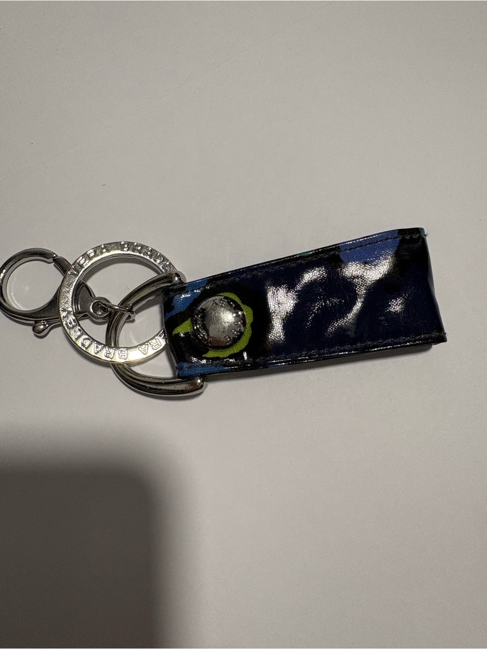 Vera Bradley Keychain Navy Blue Leather Key Fob with Silver Hardware